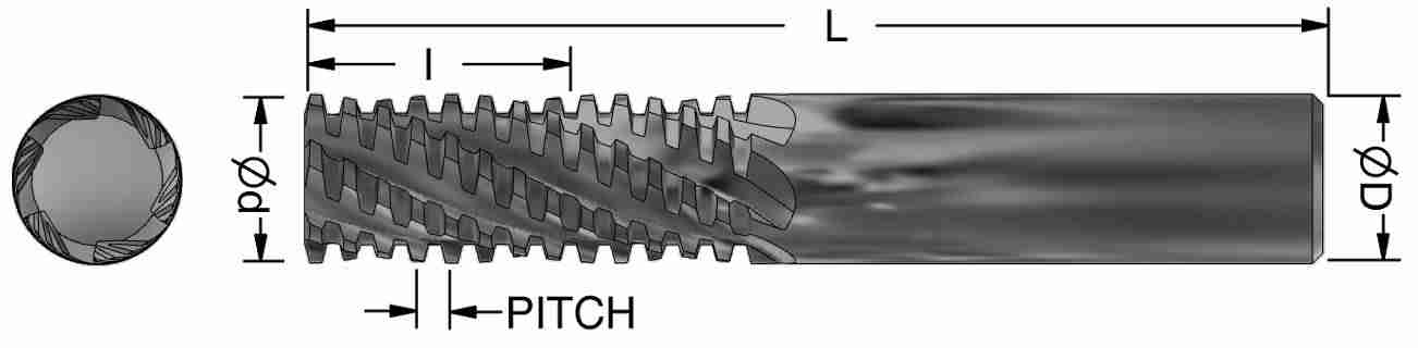 Picture of Advent Tool 22347 1.25-6 Fa Internal 6 Full Acme Sc.Tm,4Fl Threading